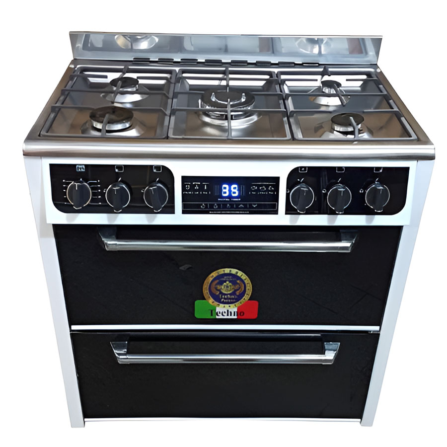 Gas-oven-design-Techno-Prosa-10000-white-steel اجاق گاز تکنو پروسا طرح فر 5 شعله مدل ۱۰۰۰۰ استیل - Image 1